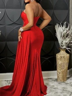One Shoulder Pleated Bodycon Maxi Dress