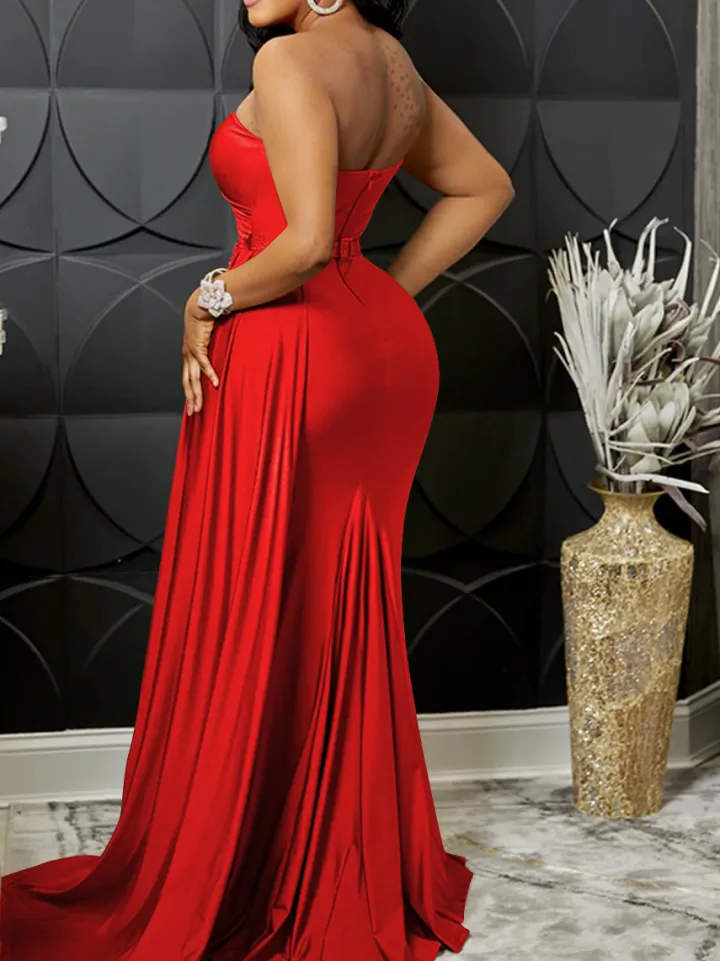 One Shoulder Pleated Bodycon Maxi Dress