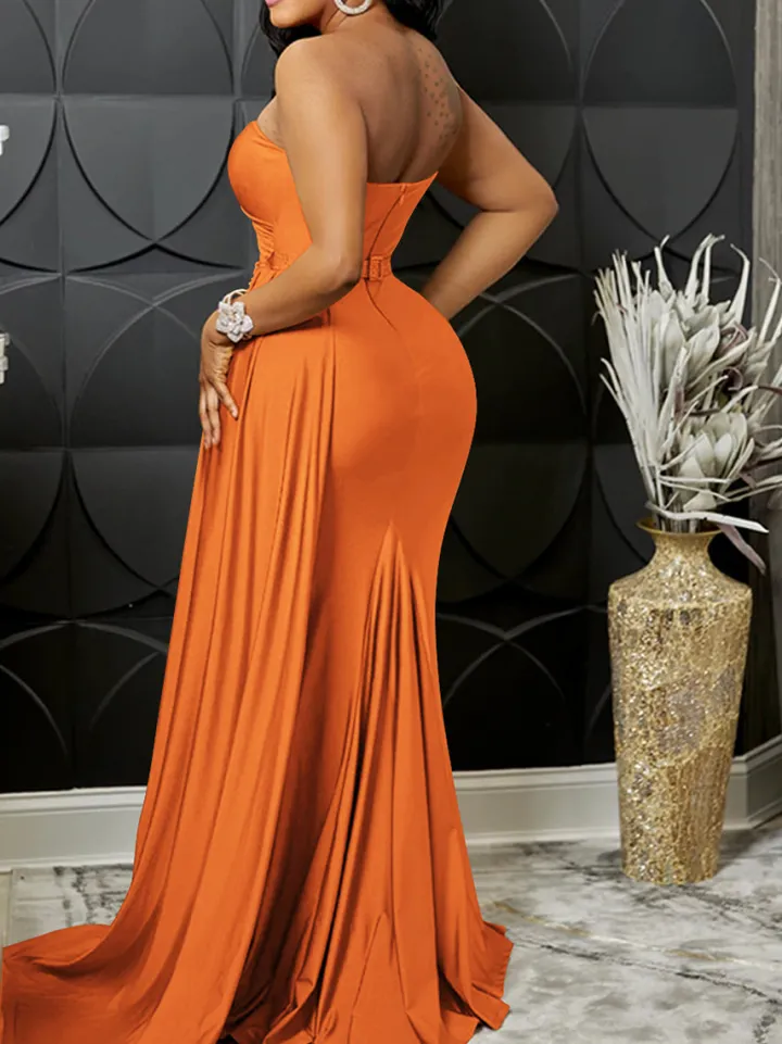 One Shoulder Pleated Bodycon Maxi Dress