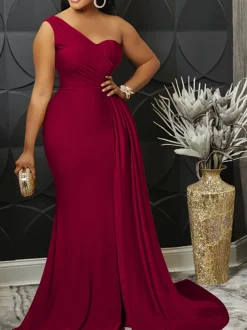 One Shoulder Pleated Bodycon Maxi Dress