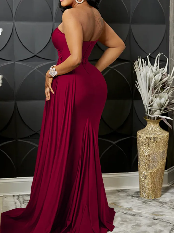 One Shoulder Pleated Bodycon Maxi Dress