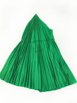 One Shoulder Pleated Swing Belted Midi Dress