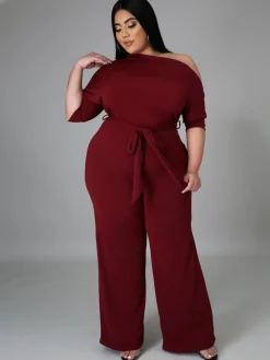 One Shoulder Plus Size Wide Leg Outfits