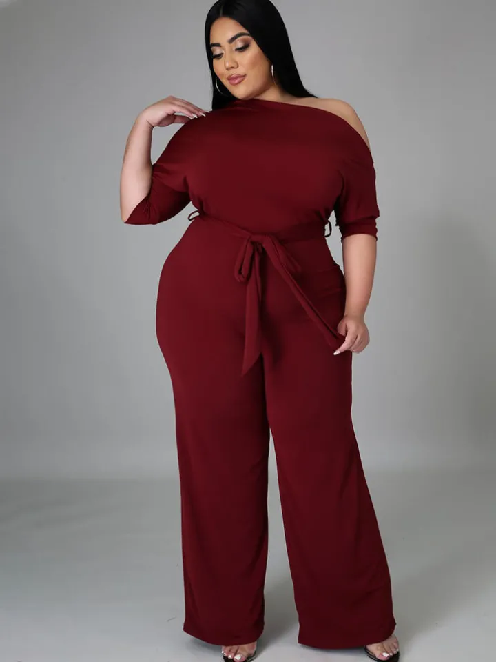 One Shoulder Plus Size Wide Leg Outfits