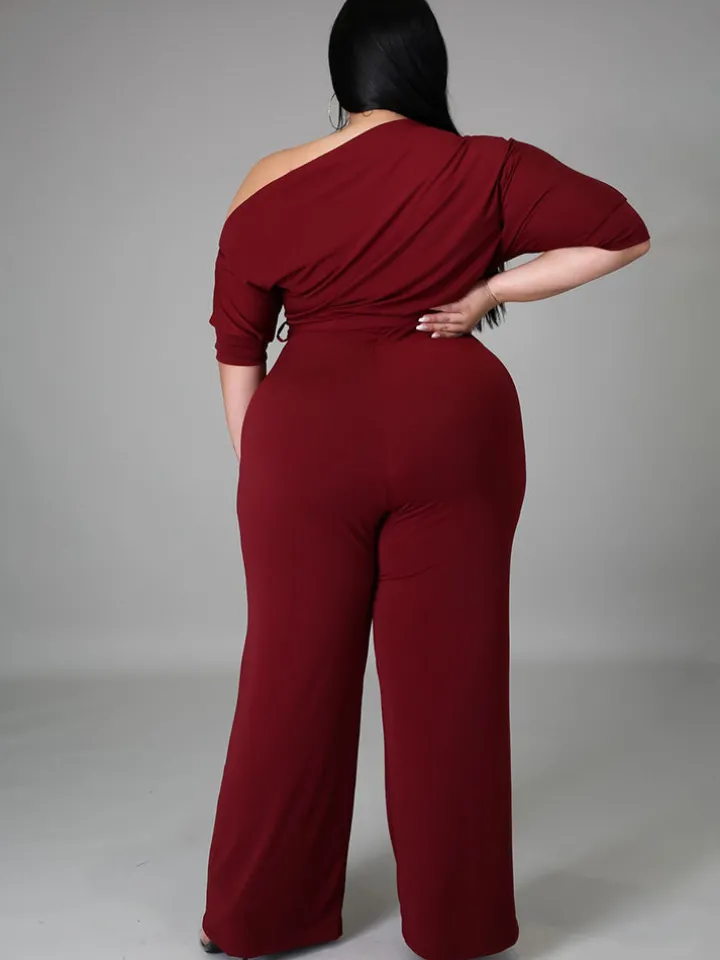 One Shoulder Plus Size Wide Leg Outfits