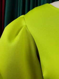 One Shoulder Puff Sleeve Ruffle Slit Dress