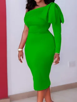 One Shoulder Ruched Bodycon Midi Dress