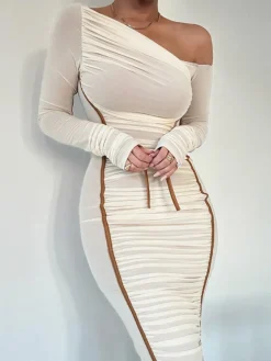 One Shoulder Ruched Maxi Dress