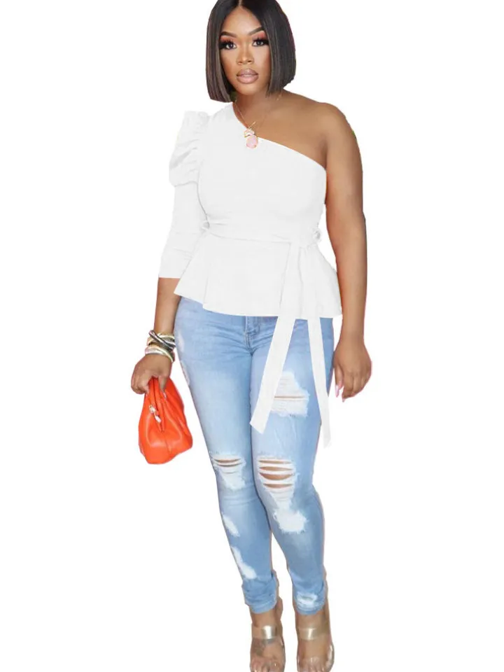 One Shoulder Ruffle Sleeveless Pullover Top