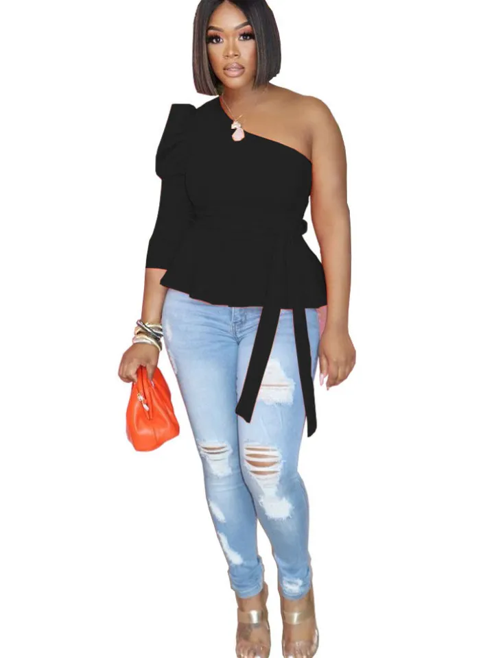 One Shoulder Ruffle Sleeveless Pullover Top