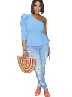 One Shoulder Ruffle Sleeveless Pullover Top