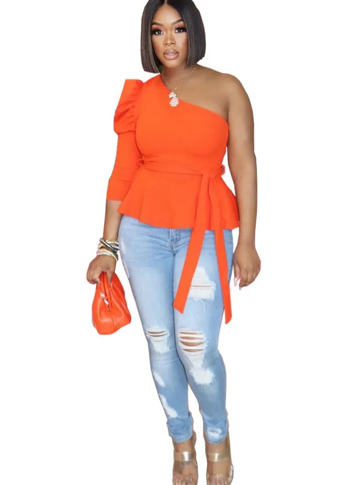 One Shoulder Ruffle Sleeveless Pullover Top