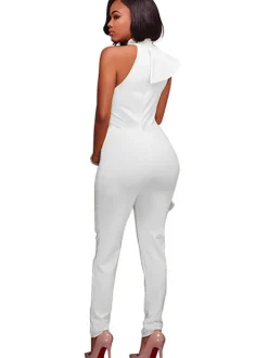 One Shoulder Sleeveless Ruffle Bodycon Jumpsuit