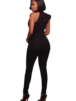 One Shoulder Sleeveless Ruffle Bodycon Jumpsuit