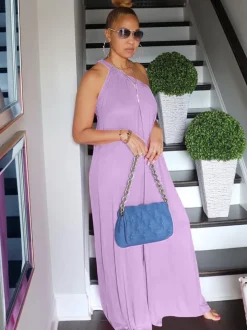 One Shoulder Sleeveless Wide Leg Jumpsuit