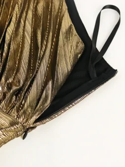 One-Shoulder Glitter Pleated Maxi Dress