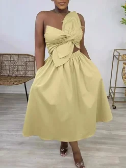 One-Shoulder Ruched Petal Cutout Dress