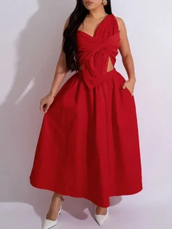 One-Shoulder Ruched Petal Cutout Dress