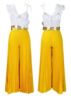 One-Shoulder Ruffle Pleated Pants Set