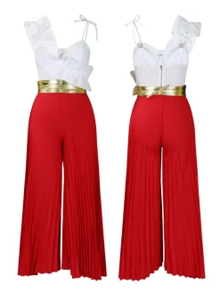 One-Shoulder Ruffle Pleated Pants Set