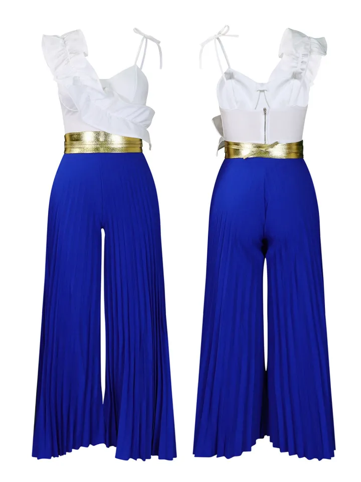 One-Shoulder Ruffle Pleated Pants Set