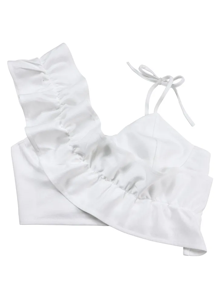 One-Shoulder Ruffle Pleated Pants Set