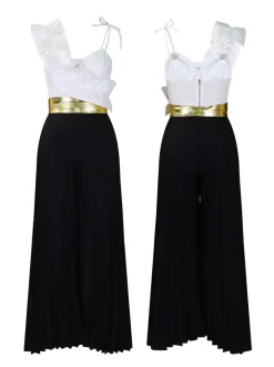 One-Shoulder Ruffle Pleated Pants Set