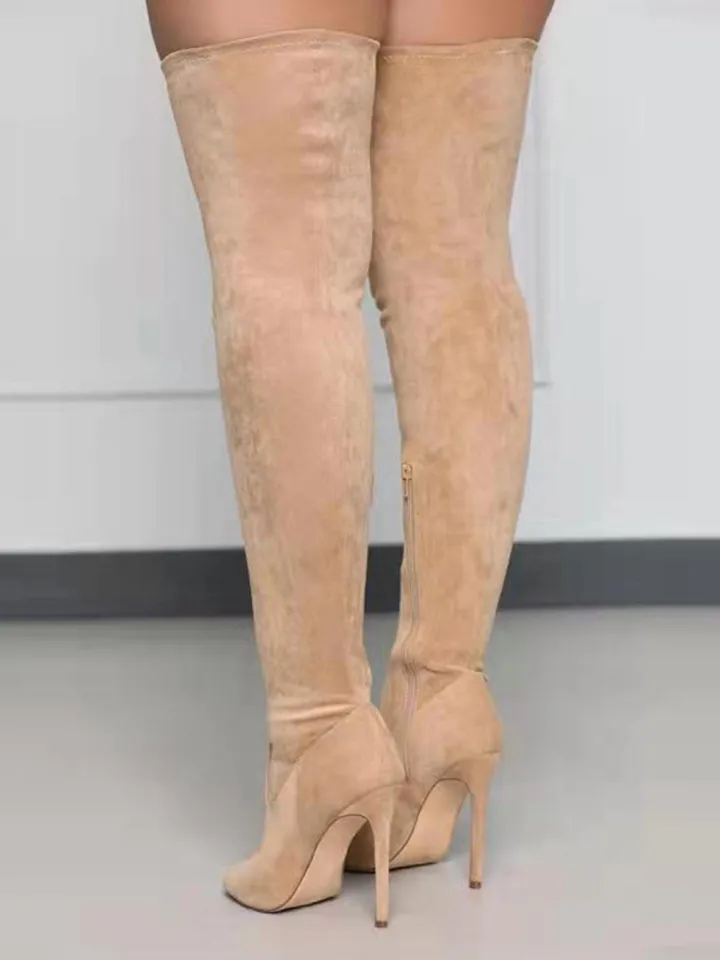 Open-Toe Side Zipper Suede Knee-High Boots