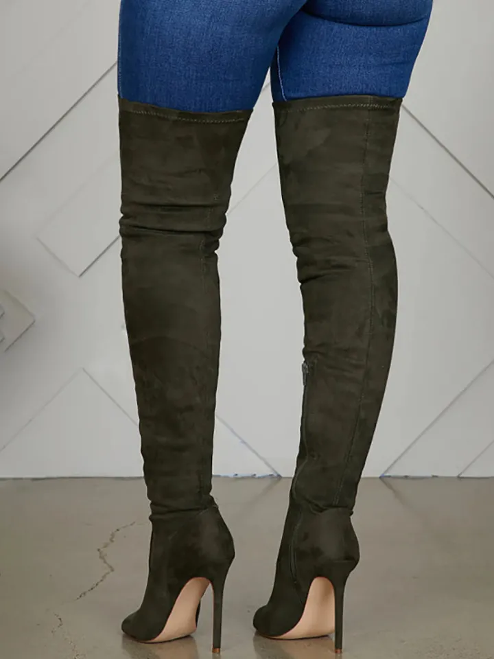 Open-Toe Side Zipper Suede Knee-High Boots
