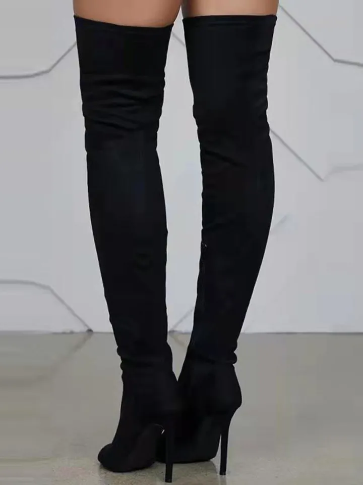 Open-Toe Side Zipper Suede Knee-High Boots