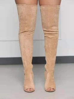 Open-Toe Side Zipper Suede Knee-High Boots