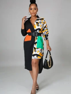 Oversize Irregular Leopard Print Patchwork Shirt Dress