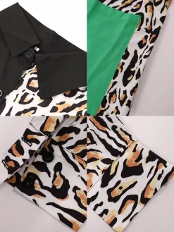 Oversize Irregular Leopard Print Patchwork Shirt Dress