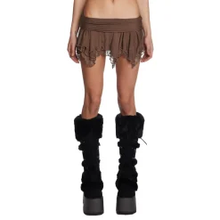 Patchwork Lace Ruffle Pleated Mini Skirt