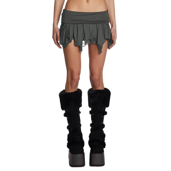 Patchwork Lace Ruffle Pleated Mini Skirt