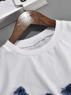 Patchwork Star Cropped Round Neck T-Shirt