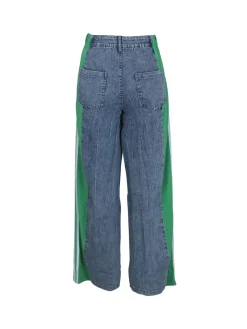 Patchwork Stripe Wide Leg Denim Pants