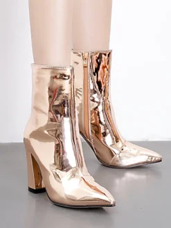Patent Leather Pointed Toe Zipper Boots