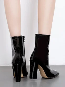 Patent Leather Pointed Toe Zipper Boots