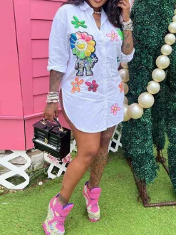 Pearl Floral Print Shirt Dress