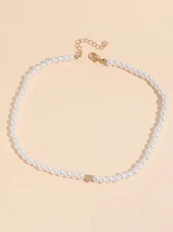 Pearl Heart Pendant Collar Necklace