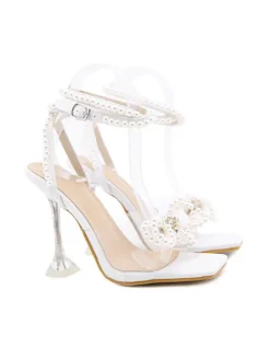 Pearl Rhinestone Bow Tie Heel Sandal