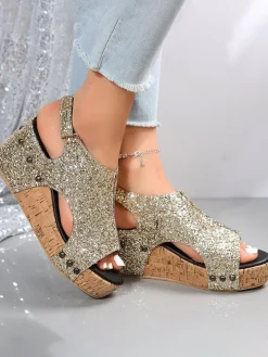 Peep Toe Studded Wedge Roman Sandal