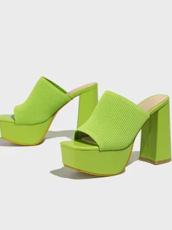 Peep-Toe Knit Platform Heels Slides