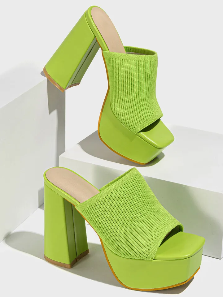 Peep-Toe Knit Platform Heels Slides