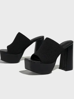 Peep-Toe Knit Platform Heels Slides
