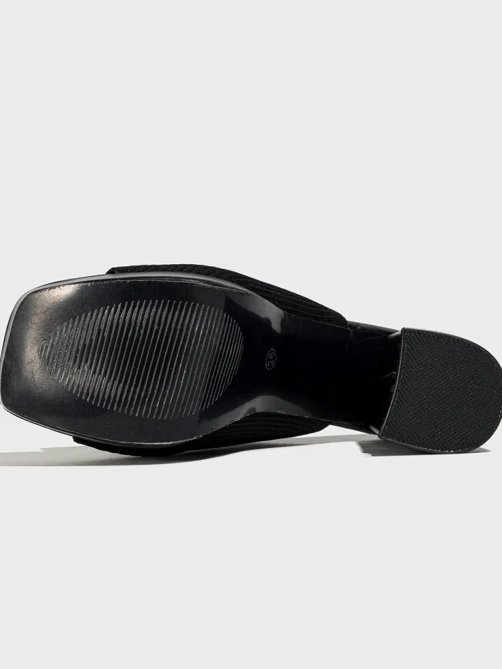 Peep-Toe Knit Platform Heels Slides