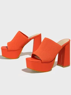 Peep-Toe Knit Platform Heels Slides