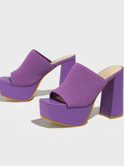 Peep-Toe Knit Platform Heels Slides