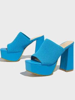 Peep-Toe Knit Platform Heels Slides